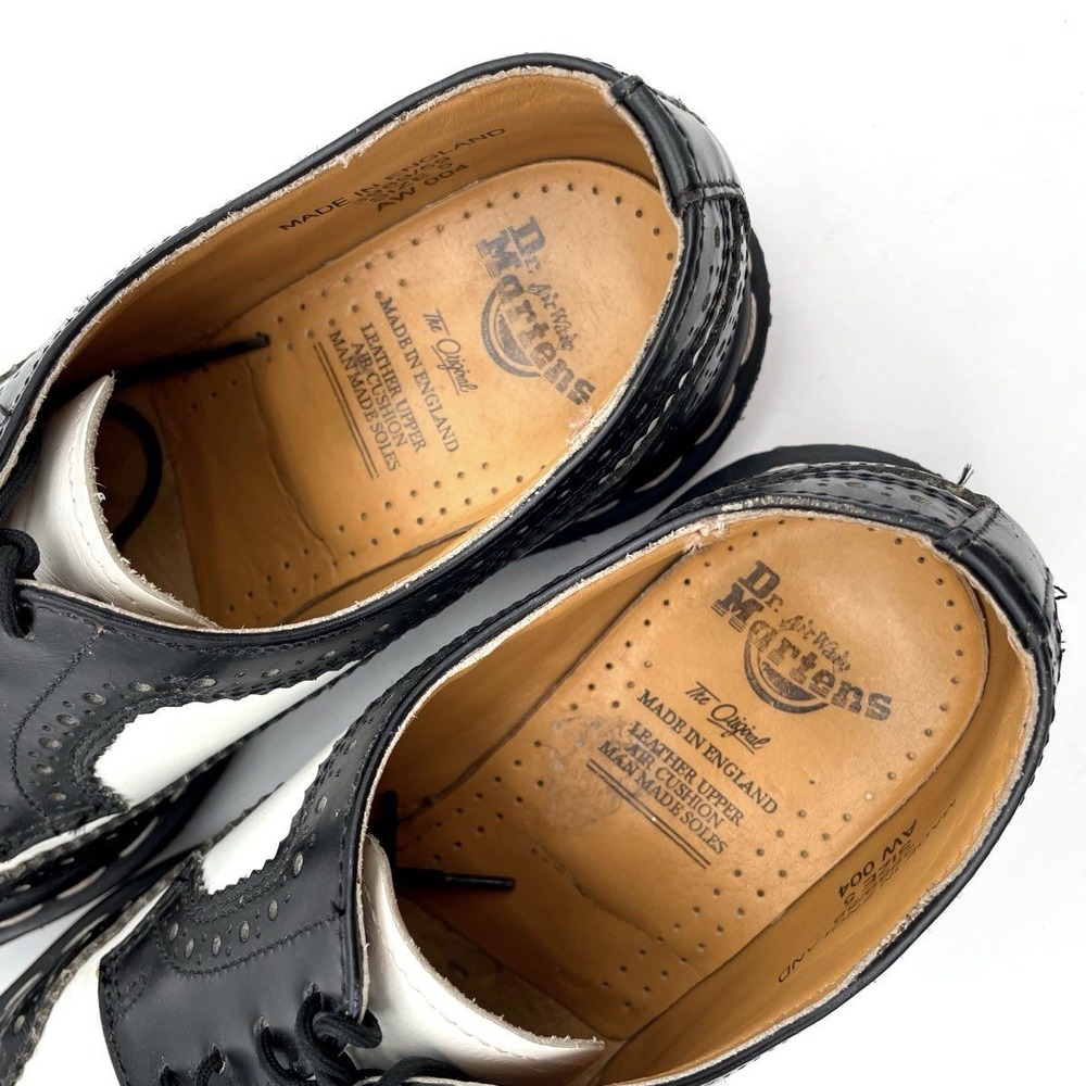 Dr. Martens 3989 Made in England Black White Wingtip Brogue Shoes Women's Size 7 - Picture 3 of 8